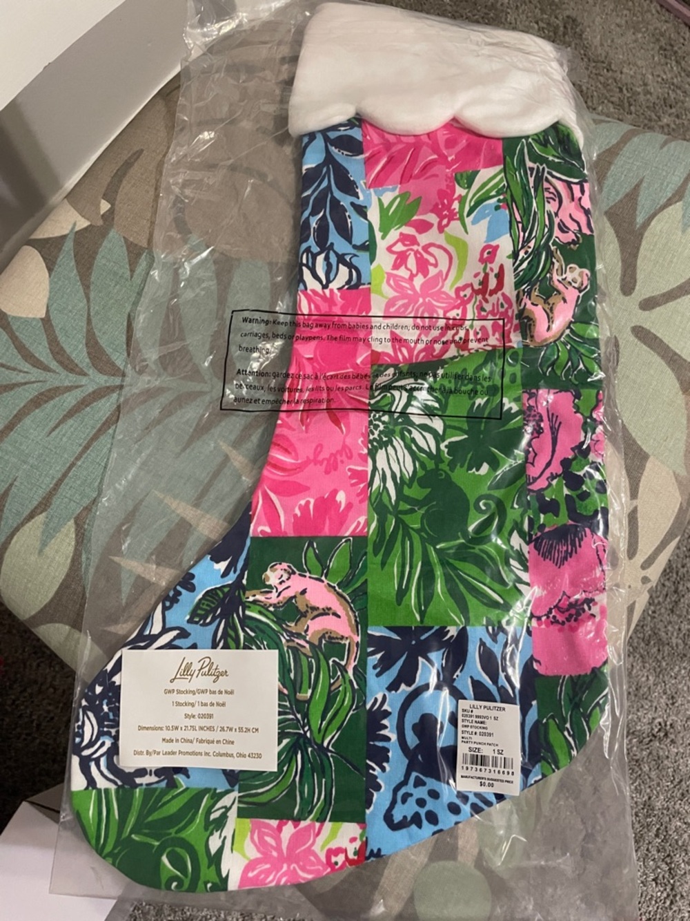 Lilly Pulitzer Vibrant Patchwork Holiday Stocking - Party punch patch